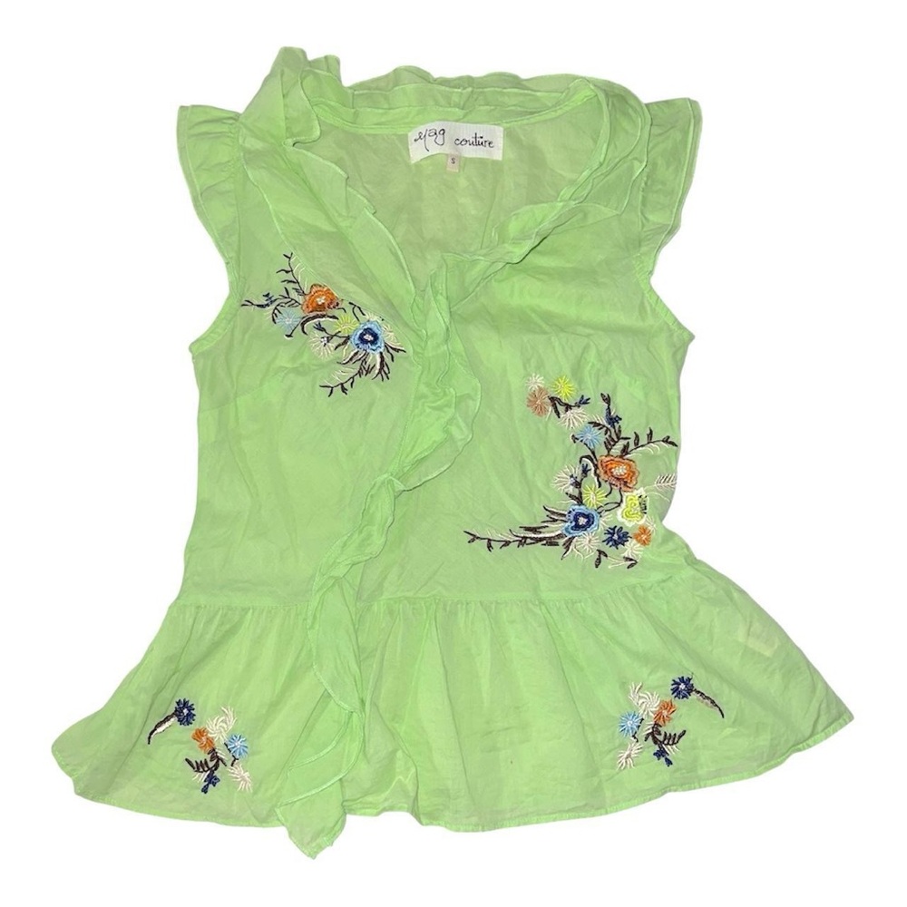 Y2K green embroidered blouse